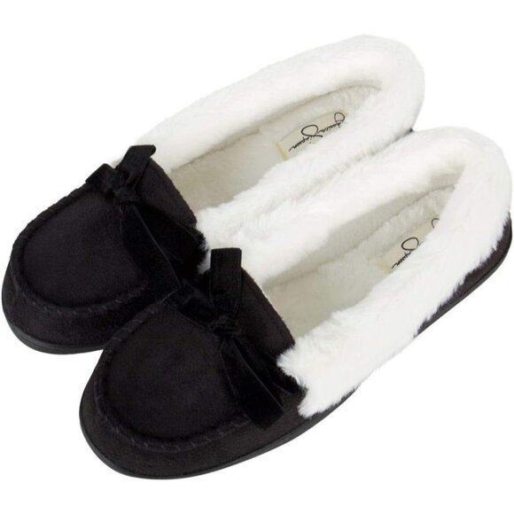 Women's Black Bow Faux Fur Collar Pull On Plush Lining Slipper Boot Shoes - Picture 4 of 8